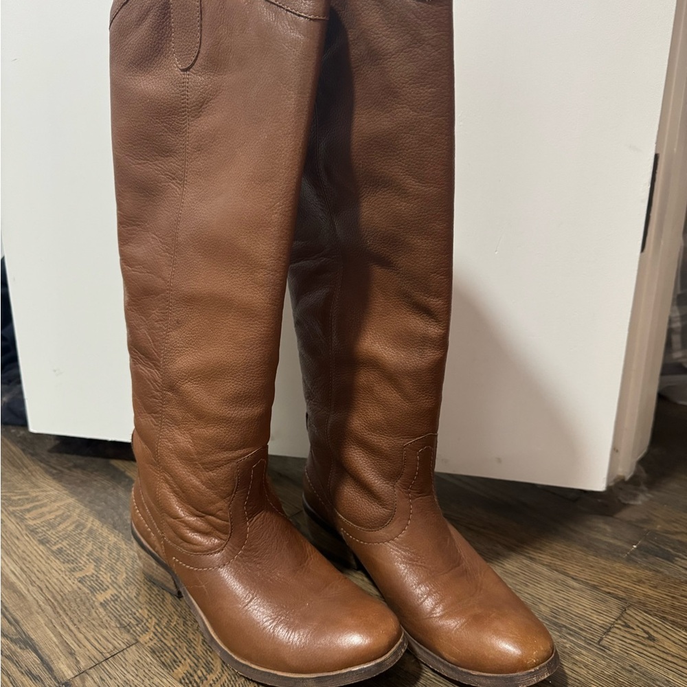 Vince Camuto Chestnut Brown Over-The-Knee Leather Boots